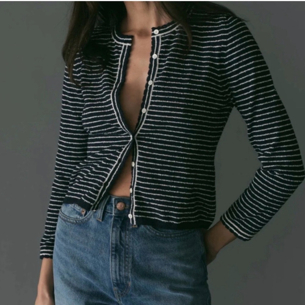 Dôen maylie cardigan size M navy riviere stripes